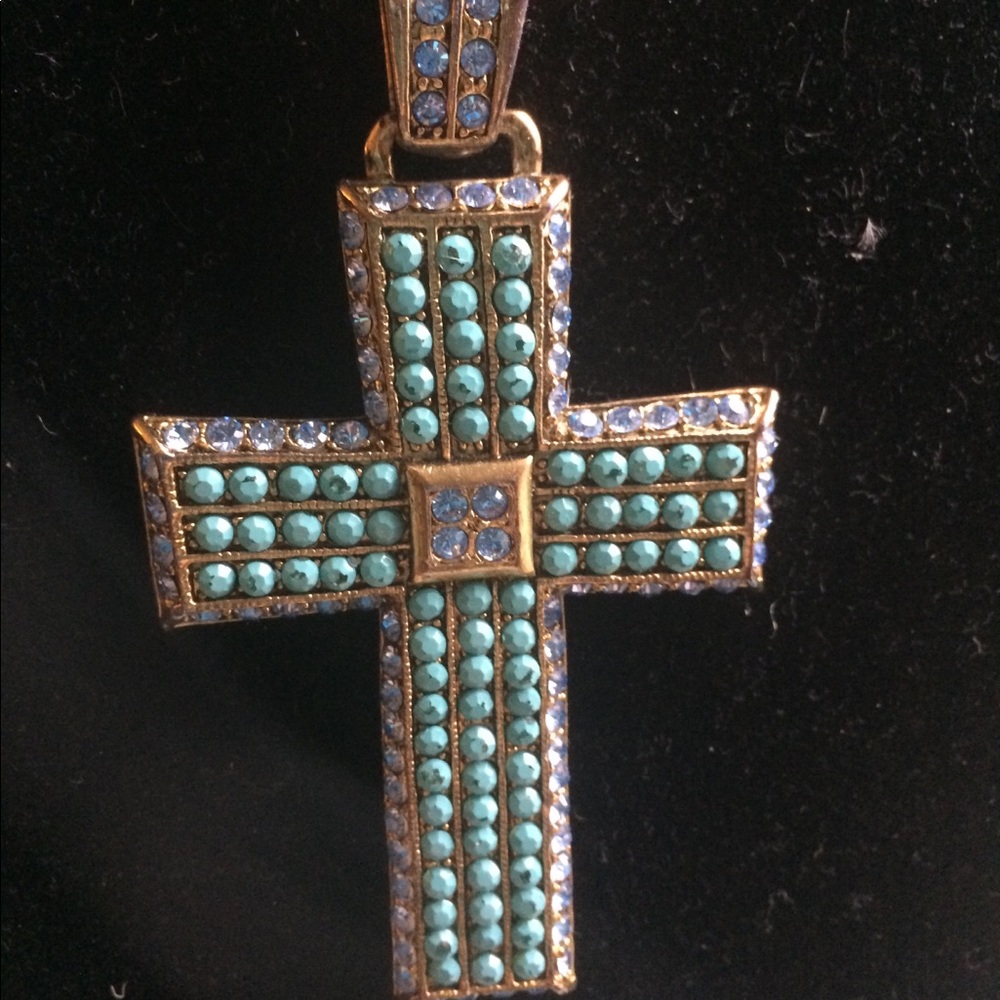 Turquoise and purple cross pendant necklace